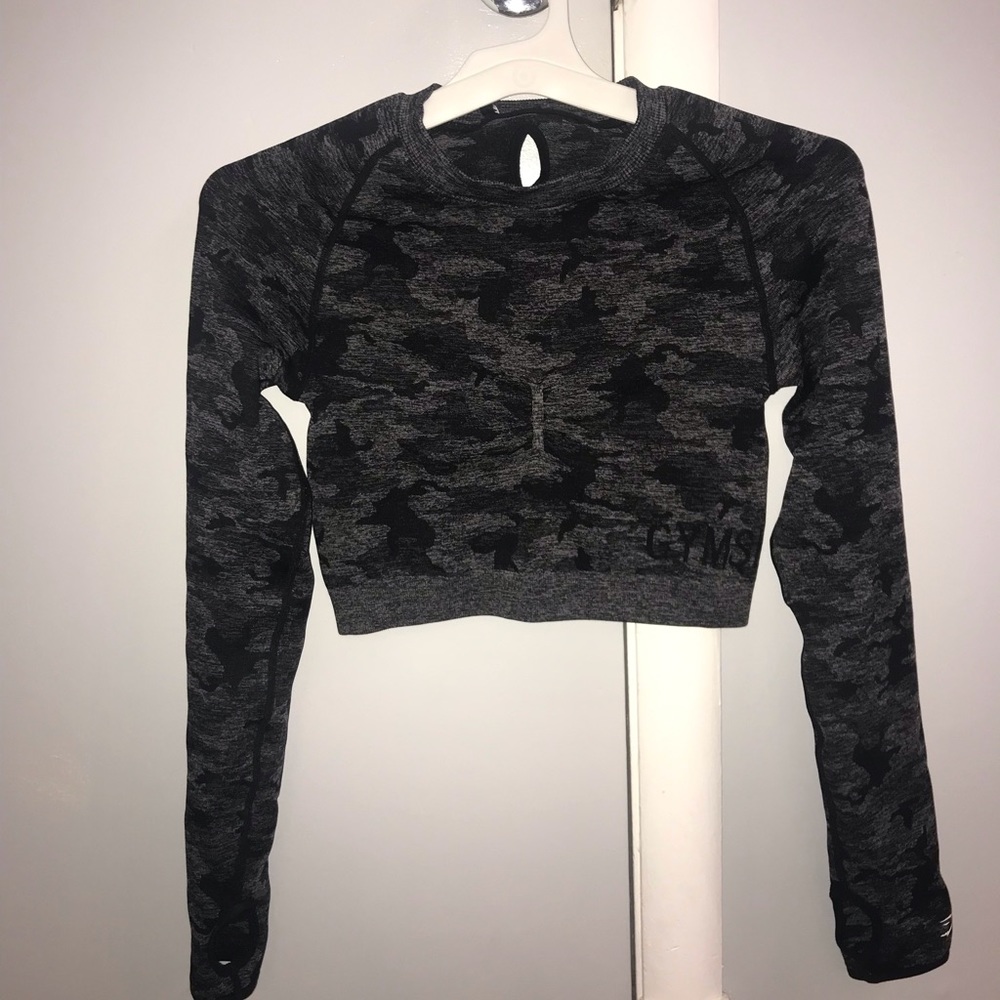 Gymshark black long sleeve camo top